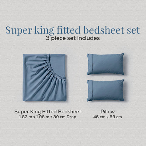 Organica | 100% organic Cotton Sheet Set | Soft & Breathable Fabric| 3 Piece (1 Bedsheet + 2 Pillow Covers) | Percale Weave | GOTS Certified - Super King Fitted Bed Sheet Set