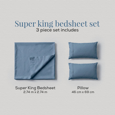 Organica | 100% organic Cotton Sheet Set | Soft & Breathable Fabric | 3 Piece (1 Bedsheet + 2 Pillow Covers) | Percale Weave | GOTS Certified - Super King Bed Sheet Set