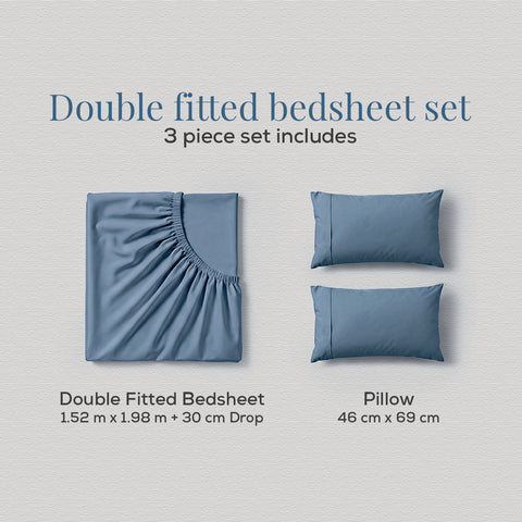 Organica | 100% Organic Cotton Sheet Set | Soft & Breathable Fabric | 3 Piece (1 Bedsheet + 2 Pillow Covers) | Percale Weave | GOTS Certified - Double Fitted Bed Sheet Set