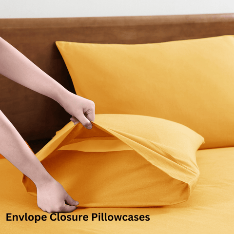 2 Envlope Closure PillowCases, ,Coccon Colour Bedsheet On A Wooden Bed 