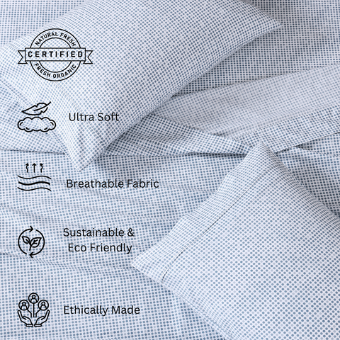 Double Size Polka Dot Blue Color Bedsheet, Ultra Soft Bedsheet, Breathable Fabric, Sustainable & Eco Friendly , Durable Bedsheet, Ethically Made Bedsheet