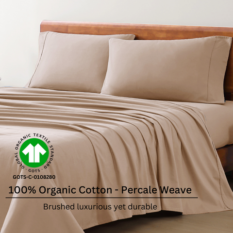 Single bedsheet with 2 Pillows, 100% Organic Cotton, Percale WeaveBedsheet, 