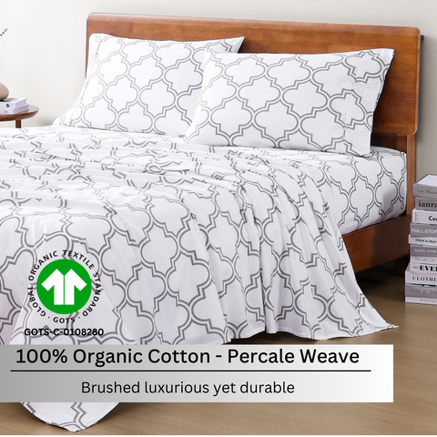Lane Linen Bedsheet, 100% Organic Cotton Bedsheet, Percale Weave Bedsheet, Bedsheet with 2 Pillows of Windowspan Colour On a Wooden Bed