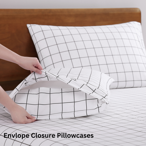 King size bedsheet with white pillows on a wooden bed