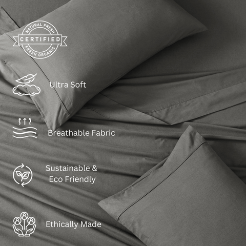 Charcoal Color Bedsheet & Pillow, Ultra Soft Bedsheet, Breathable Fabric, Sustainable & Eco Friendly Bedsheet, Ethically Made 