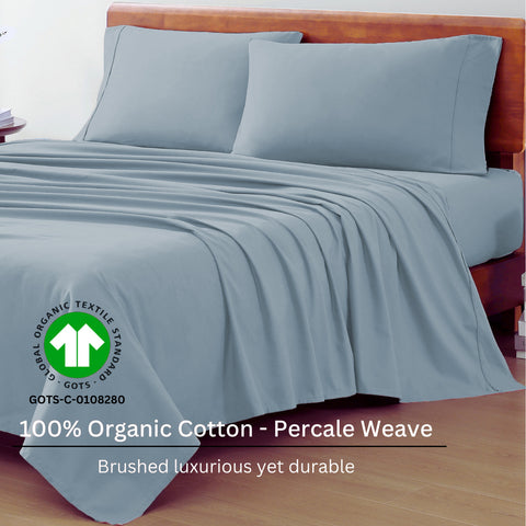 Double Sized Bedsheet With French Blue Color With 2 Pillows, 100% Organic Cotton Bedsheet- Percale Weaves