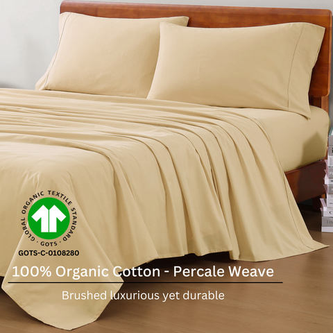 King sized Bedsheet, 100% Organic Cotton Bedsheet, Percale Weaves, Brushed Luxurious