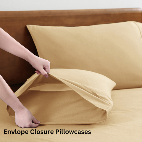 King sized Bedsheet With 2 Pillows on A Wooden Bed Of Linen Color