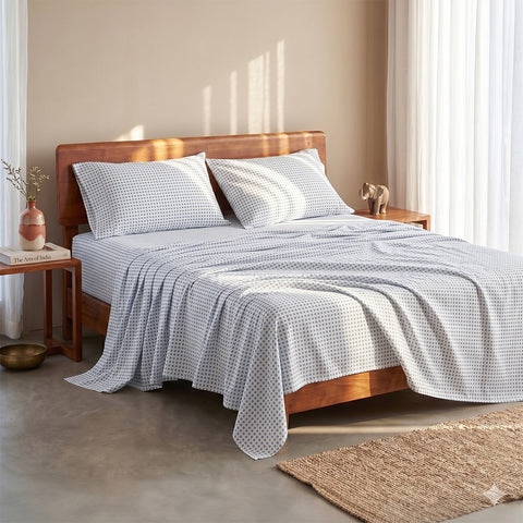 Organica | 100% organic Cotton Sheet Set | Soft & Breathable Fabric | 3 Piece (1 Bedsheet + 2 Pillow Covers) | Percale Weave | GOTS Certified - Super King Fitted Printed Bed Sheet Set