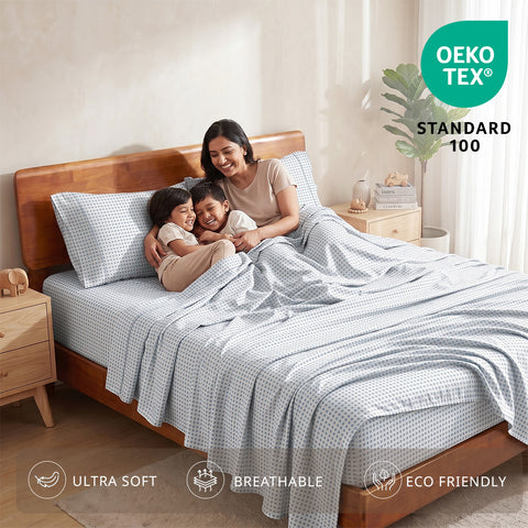 Organica | 100% organic Cotton Sheet Set | Soft & Breathable Fabric | 3 Piece (1 Bedsheet + 2 Pillow Covers) | Percale Weave | GOTS Certified - Super King Fitted Printed Bed Sheet Set