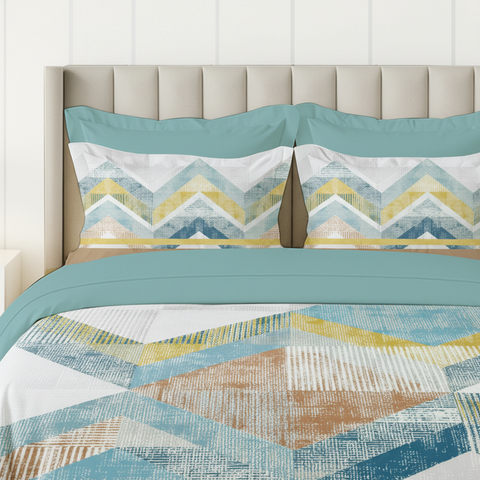 Pixel | 100% Cotton 250 TC Digitally Printed Sheet Set | 3 Piece (1 Bedsheet + 2 Pillow Cover) |Oeko-TEX Certified - King Size Bed Sheet Set