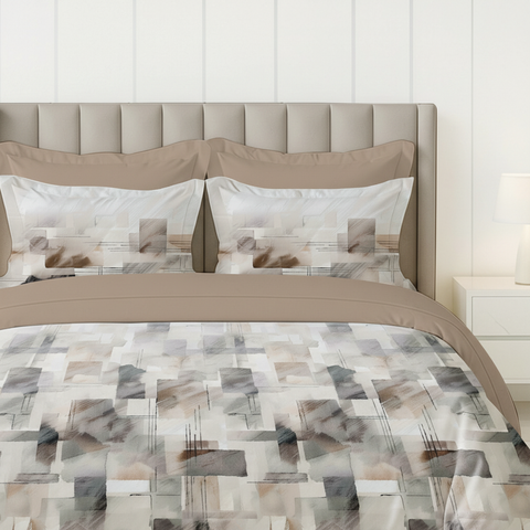 Pixel | 100% Cotton 250 TC Digitally Printed Sheet Set | 3 Piece (1 Bedsheet + 2 Pillow Cover) |Oeko-TEX Certified - King Size Bed Sheet Set