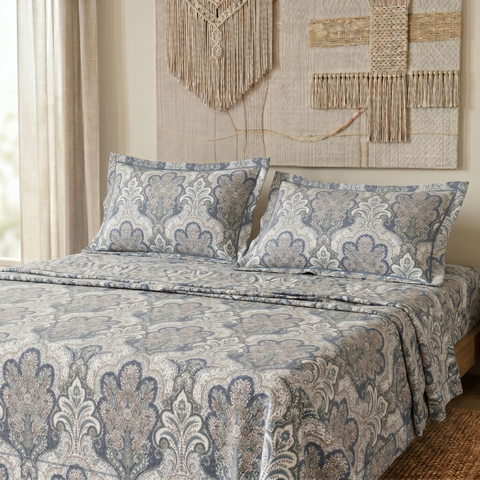 Paisley | 100% Cotton 200TC | 3 piece (1 Bedsheet + 2 Pillow Covers) | Double Bed Sheet Set