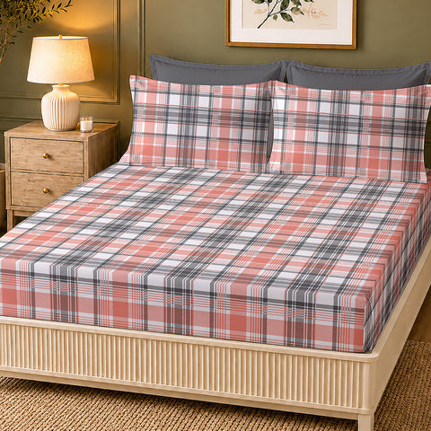 Symphony Vol 2 | 100% Cotton Sheet Set | Soft & Breathable Fabric | 3 Piece (1 Bedsheet + 2 Pillow Covers) | Super King Fitted Bed Sheet Set