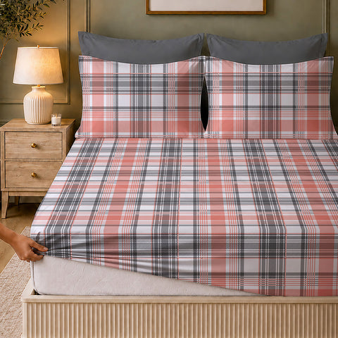Symphony Vol 2 | 100% Cotton Sheet Set | Soft & Breathable Fabric | 3 Piece (1 Bedsheet + 2 Pillow Covers) | Super King Fitted Bed Sheet Set