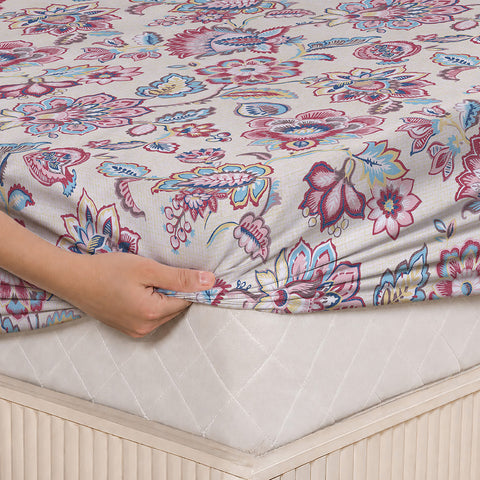 Symphony Vol 2 | 100% Cotton Sheet Set | Soft & Breathable Fabric | 3 Piece (1 Bedsheet + 2 Pillow Covers) | Super King Fitted Bed Sheet Set