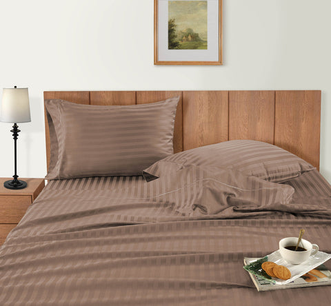 Portabella Colour Bedsheet on the wooden bed with breakfast
