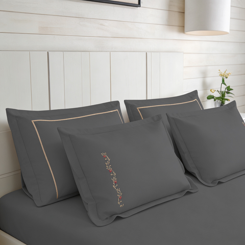Riwayaat | 100% Cotton 300TC Embroidered Bedsheet | 3 Piece (1 Bedsheet + 2 Pillow Cover) | Regal Bloom | Super King