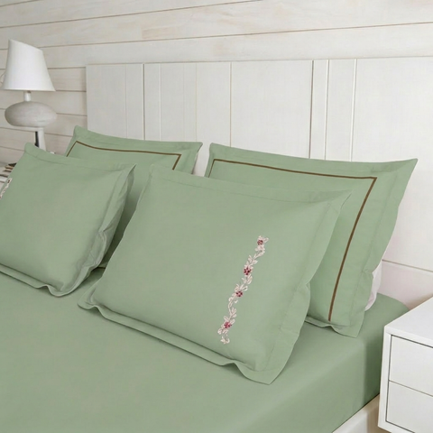 Riwayaat | 100% Cotton 300TC Embroidered Bedsheet | 3 Piece (1 Bedsheet + 2 Pillow Cover) | Regal Bloom | Super King