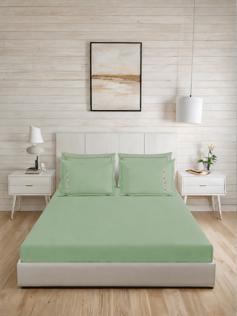 Riwayaat | 100% Cotton 300TC Embroidered Bedsheet | 3 Piece (1 Bedsheet + 2 Pillow Cover) | Regal Bloom | Super King
