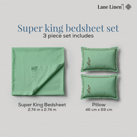 Riwayaat | 100% Cotton 300TC Embroidered Bedsheet | 3 Piece (1 Bedsheet + 2 Pillow Cover)| Moonlit Flora | Super King