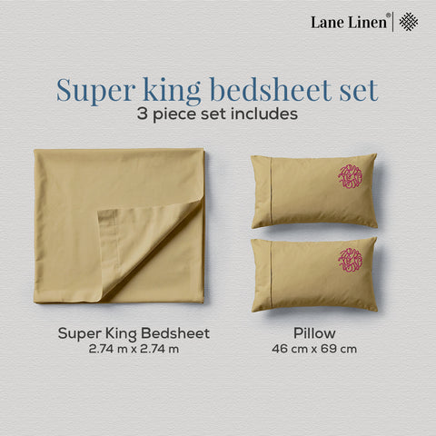 Thread Art | 100% Cotton 300TC Embroidered Bedsheet | 3 Piece (1 Bedsheet + 2 Pillow Cover) | Artisan Lace | Super King