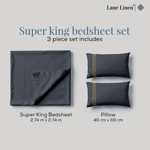 Riwayaat | 100% Cotton 300TC Embroidered Bedsheet | 3 Piece (1 Bedsheet + 2 Pillow Cover)| Infinity Wave | Super King