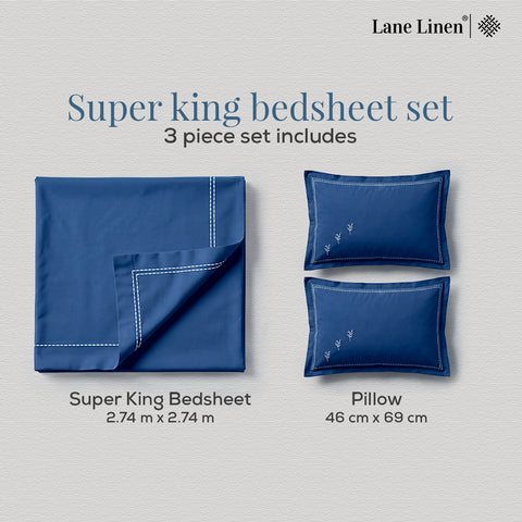 Thread Art | 100% Cotton 300TC Embroidered Bedsheet | 3 Piece (1 Bedsheet + 2 Pillow Cover) | Bell-Botta | Super King