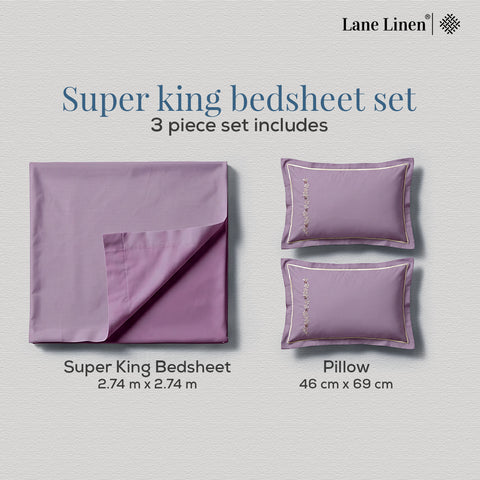 Thread Art | 100% Cotton 300TC Embroidered Bedsheet | 3 Piece (1 Bedsheet + 2 Pillow Cover) | Regal Bloom | Super King
