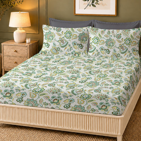 Symphony Vol 2 | 100% Cotton Sheet Set | Soft & Breathable Fabric | 3 Piece (1 Bedsheet + 2 Pillow Covers) | Super King Fitted Bed Sheet Set
