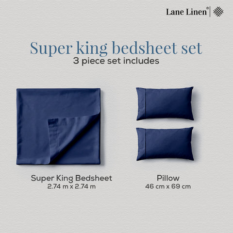 Satin Fantasy | 100% Cotton 250 TC | Eco-friendly & Wrinkle-free | 3 Piece (1 Bedsheet + 2 Pillow Covers) | Sateen Weave | Super King Bed Sheet Set