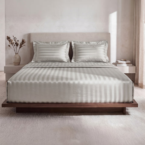 Galaxy | 100% Cotton 250 TC Damask Stripe | Eco-friendly & Wrinkle-free | 3 Piece (1 Bedsheet + 2 Pillow Covers) | Sateen Weave | Double Bed Sheet Set