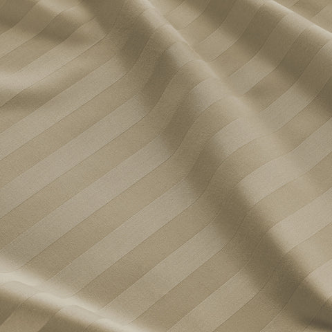 Lane Linen 500TC 100% Cotton Alyssa Stripe King Satin Fitted Sheet Set - Taupe