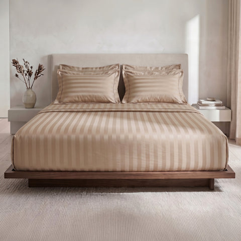 Galaxy | 100% Cotton 250 TC Damask Stripe | Eco-friendly & Wrinkle-free | 3 Piece (1 Bedsheet + 2 Pillow Covers) | Sateen Weave | Double Bed Sheet Set