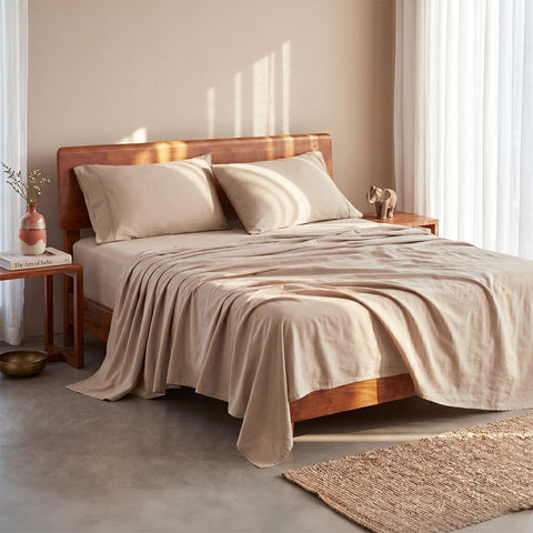 Organica | 100% organic Cotton Sheet Set | Soft & Breathable Fabric | 3 Piece (1 Bedsheet + 2 Pillow Covers) | Percale Weave | GOTS Certified - Super King Bed Sheet Set