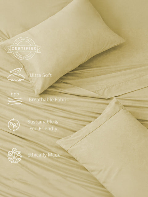 Organica | 100% organic Cotton Sheet Set | Soft & Breathable Fabric | 3 Piece (1 Bedsheet + 2 Pillow Covers) | Percale Weave | GOTS Certified - Super King Bed Sheet Set