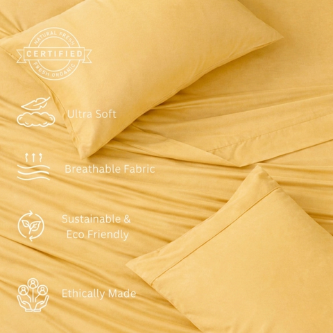 Organica | 100% organic Cotton Sheet Set | Soft & Breathable Fabric | 3 Piece (1 Bedsheet + 2 Pillow Covers) | Percale Weave | GOTS Certified - Double Bed Sheet Set
