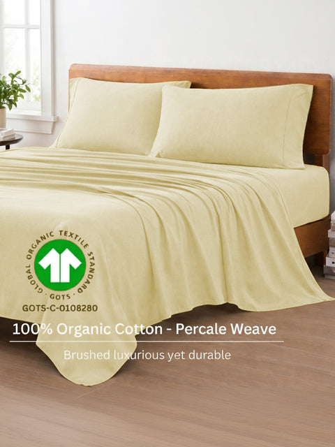 Organica | 100% organic Cotton Sheet Set | Soft & Breathable Fabric | 3 Piece (1 Bedsheet + 2 Pillow Covers) | Percale Weave | GOTS Certified - Super King Bed Sheet Set