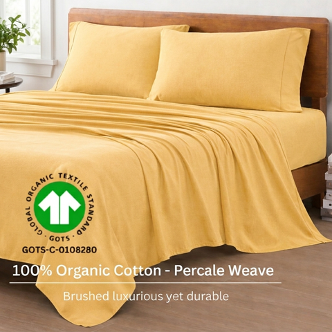 Organica | 100% organic Cotton Sheet Set | Soft & Breathable Fabric | 3 Piece (1 Bedsheet + 2 Pillow Covers) | Percale Weave | GOTS Certified - Double Bed Sheet Set