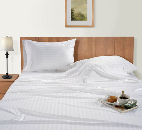 lane linen 100% egyptian cotton stripe king size bedsheet set - 800 tc, 5 Pc bedding set (1 bedsheet with 4 pillow case) - luxury satin weave cotton sheets (2.74m x 2.74m)#color_white