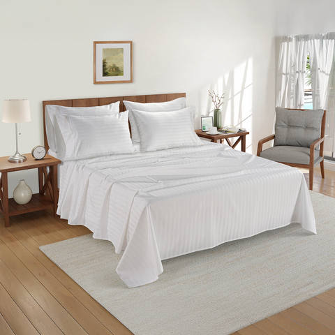 lane linen 100% egyptian cotton stripe king size bedsheet set - 800 tc, 5 Pc bedding set (1 bedsheet with 4 pillow case) - luxury satin weave cotton sheets (2.74m x 2.74m)#color_white