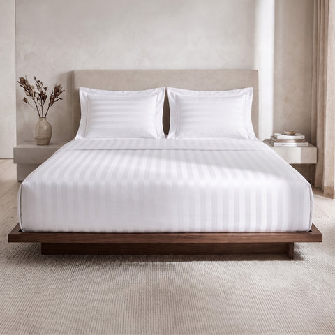 Galaxy | 100% Cotton 250 TC Damask Stripe | Eco-friendly & Wrinkle-free | 3 Piece (1 Bedsheet + 2 Pillow Covers) | Sateen Weave | Double Bed Sheet Set