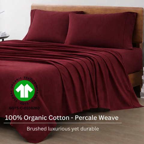 Organica | 100% organic Cotton Sheet Set | Soft & Breathable Fabric | 3 Piece (1 Bedsheet + 2 Pillow Covers) | Percale Weave | GOTS Certified - Double Bed Sheet Set