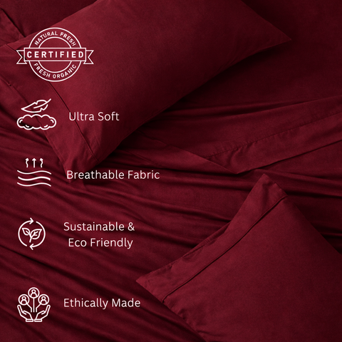 Organica | 100% organic Cotton Sheet Set | Soft & Breathable Fabric | 3 Piece (1 Bedsheet + 2 Pillow Covers) | Percale Weave | GOTS Certified - Double Bed Sheet Set
