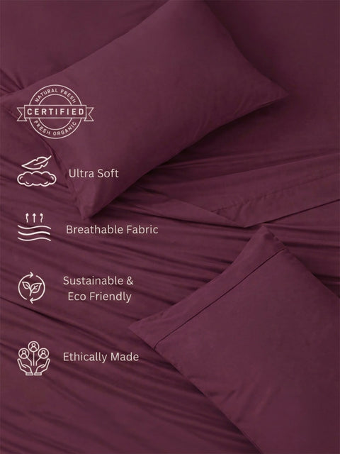 Organica | 100% organic Cotton Sheet Set | Soft & Breathable Fabric | 3 Piece (1 Bedsheet + 2 Pillow Covers) | Percale Weave | GOTS Certified - Super King Bed Sheet Set