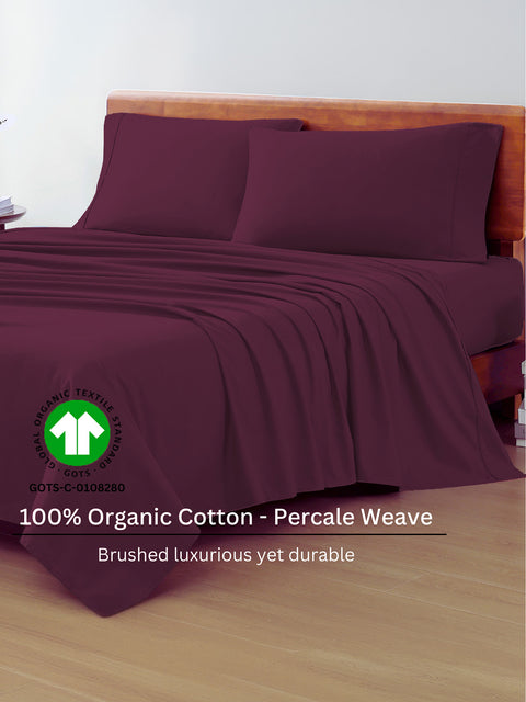 Organica | 100% organic Cotton Sheet Set | Soft & Breathable Fabric | 3 Piece (1 Bedsheet + 2 Pillow Covers) | Percale Weave | GOTS Certified - Super King Bed Sheet Set