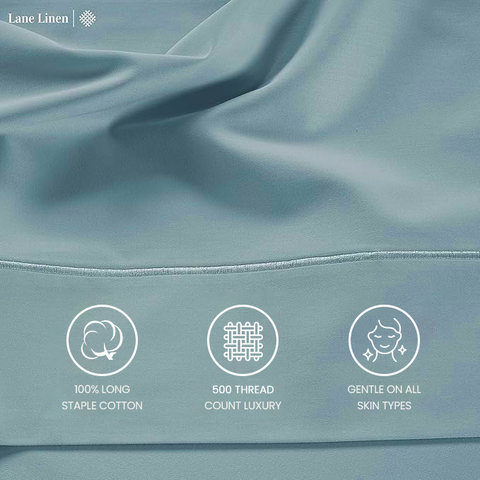 Lane Linen 500TC 100% Cotton Caligo Queen Fitted Satin Sheet Set - Blue