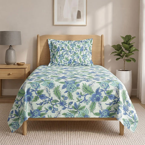 Symphony Vol 2 | 100% Cotton Sheet Set | Soft & Breathable Fabric | 2 Piece (1 Bedsheet + 1 Pillow Covers) | Single Bed Sheet Set