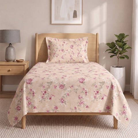 Symphony Vol 2 | 100% Cotton Sheet Set | Soft & Breathable Fabric | 2 Piece (1 Bedsheet + 1 Pillow Covers) | Single Bed Sheet Set