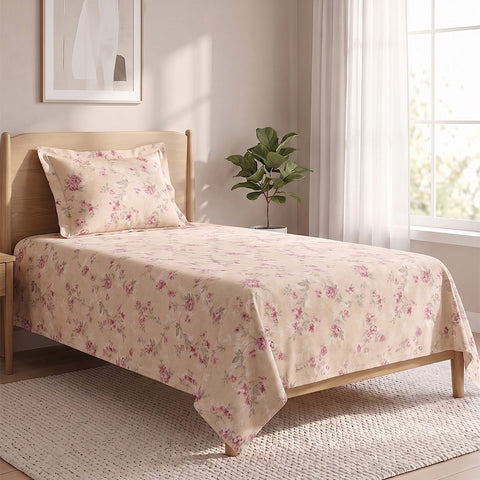 Symphony Vol 2 | 100% Cotton Sheet Set | Soft & Breathable Fabric | 2 Piece (1 Bedsheet + 1 Pillow Covers) | Single Bed Sheet Set